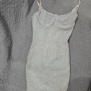 Fashion Nova Sparkling Silver Mini Dress